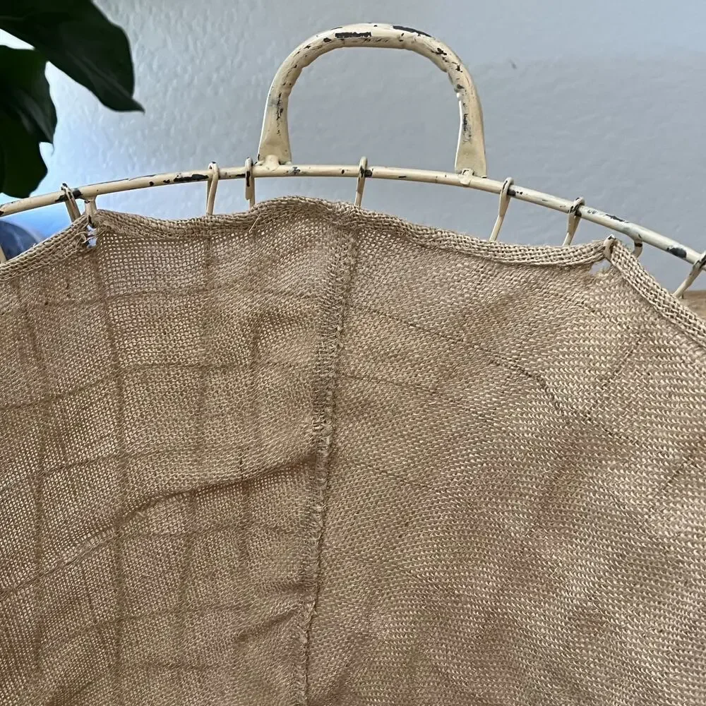 Rustic Farmhouse Wire Bushel Basket Burlap Liner